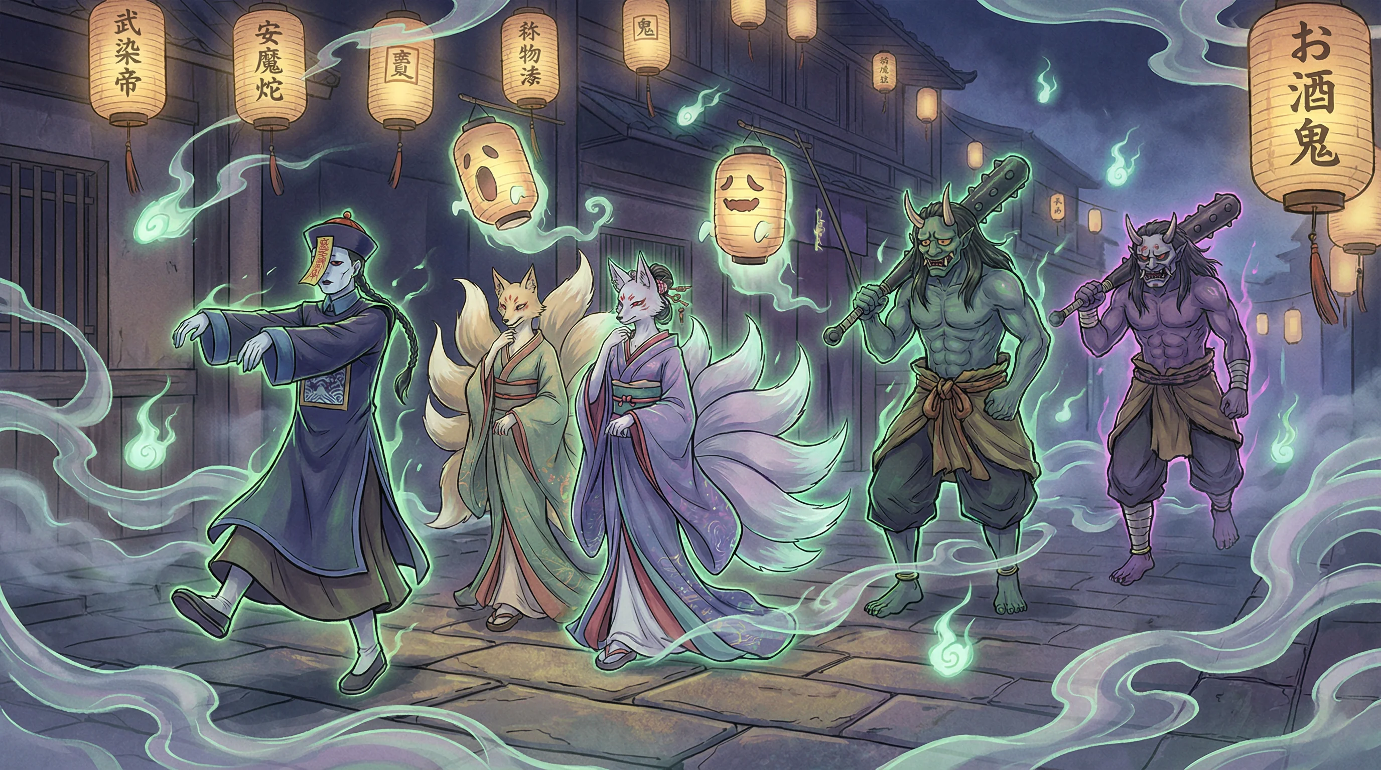 百鬼夜行 - 等不及在车里就来开始了 中日鬼怪动漫